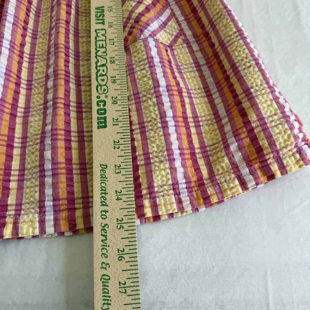 VTG Healthtex Dress Girls Pink Yellow Orange Plaid Seersucker 100% Cotton Sz 6